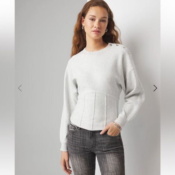 WHBM XL Heather Gray Lunar Corset Style Dolman Sleeve Pullover Sweater - Picture 2 of 16